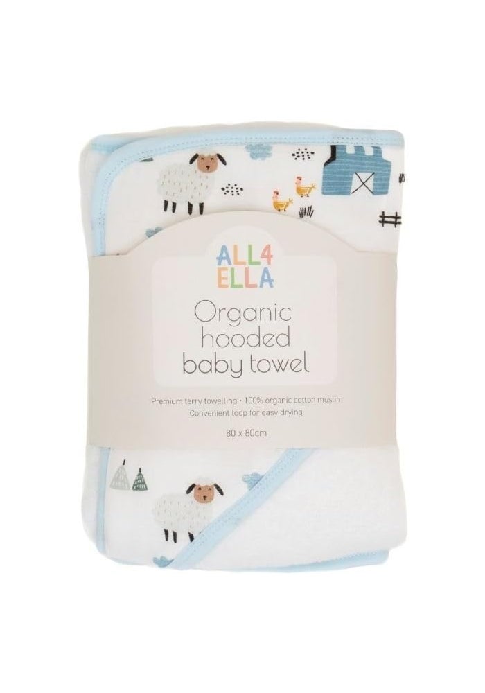 All4Ella Organic Hooded Baby Towel - Barnyard - Image 1